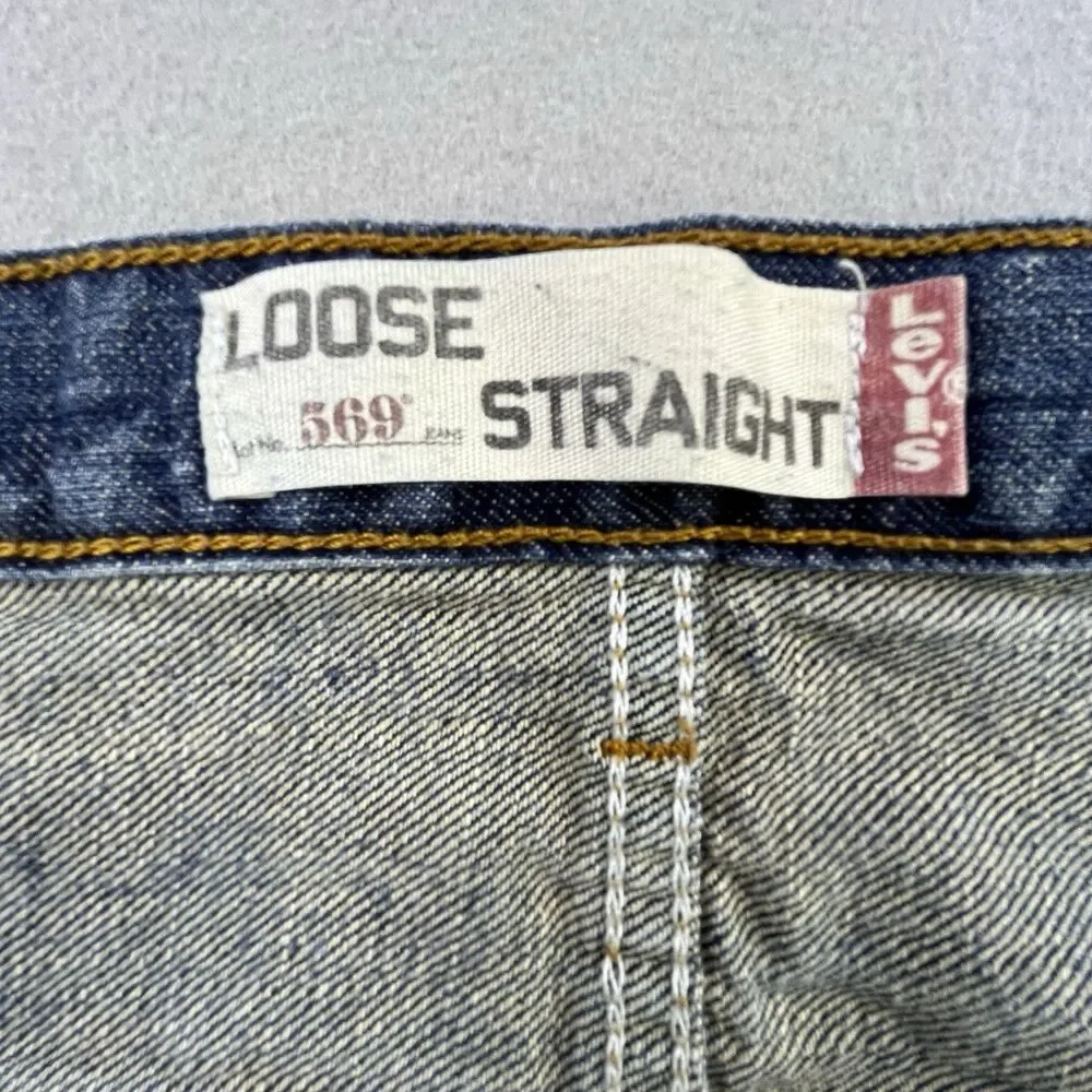 Levis 569 Jeans Mens 44x32 Blue Denim Loose Straight Medium Wash